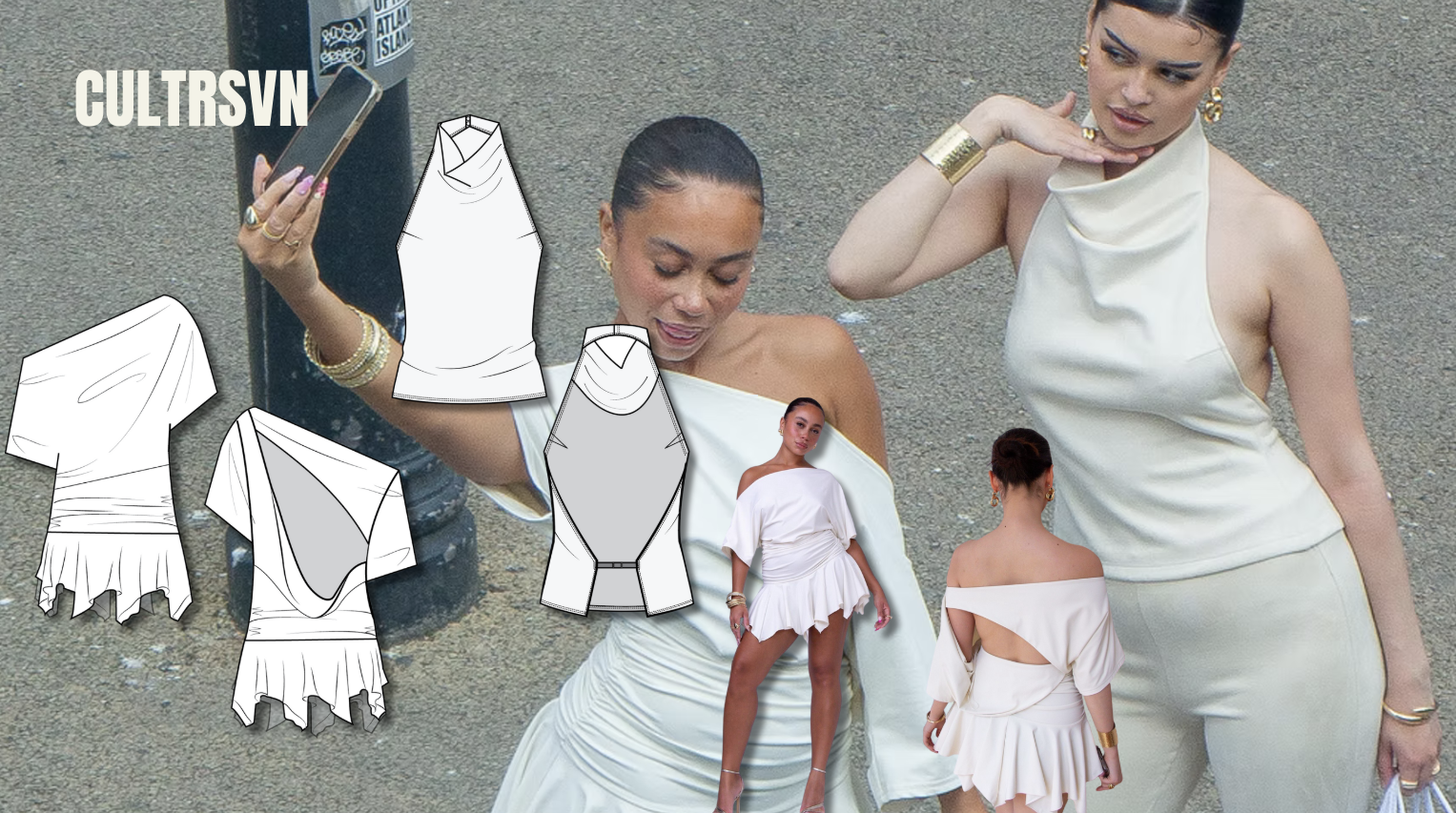 women in white dress and holding phone for selfie